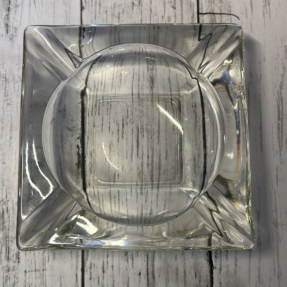 Vintage 6" Square Clear Glass‎ Cigar Size Ashtray